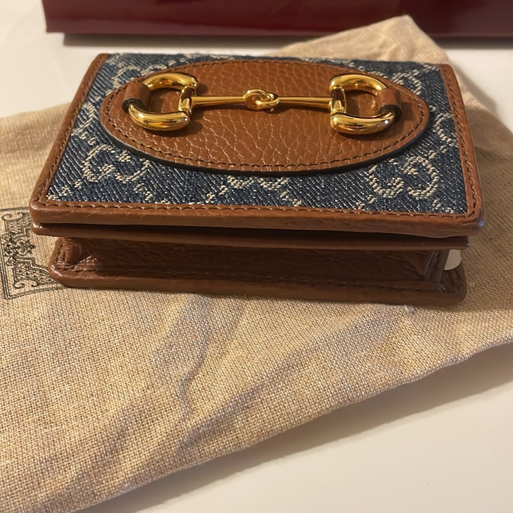 Gucci 1955 blue denim brown leather card holder - Picture 6 of 13